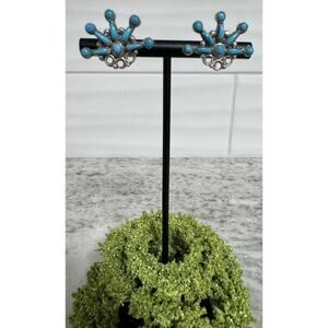 Vintage Sterling Silver Zuni Petit Point Turquoise Starburst Earrings